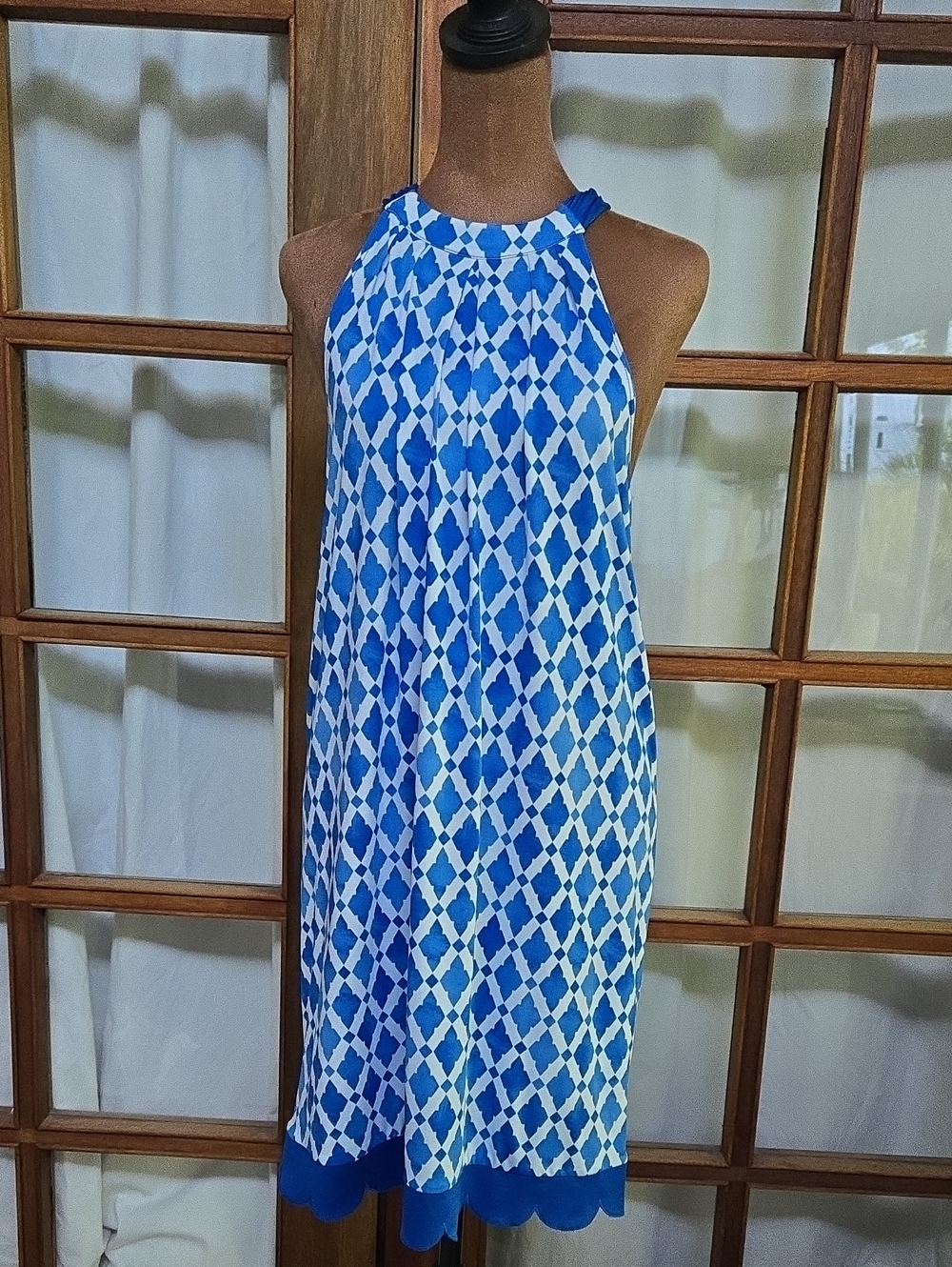 Mud Pie Natalie Back Bow Dress In Blue Tile
